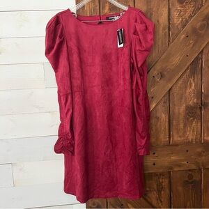 Sugar + Lips Dress Women Size Large Red Faux Suede Long Sleeve‎ NWT